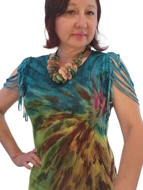 Festival Ready Hippie Boho Fringes Phicodelic Tie Dye Top Medium